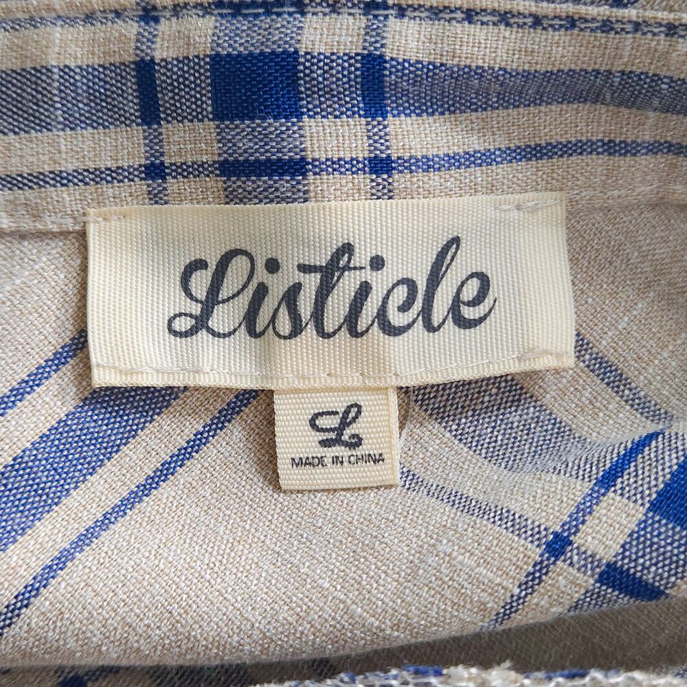 Listicle Plaid Button Down Shirt Blue White Size L Coastal Normcore - Picture 10 of 10